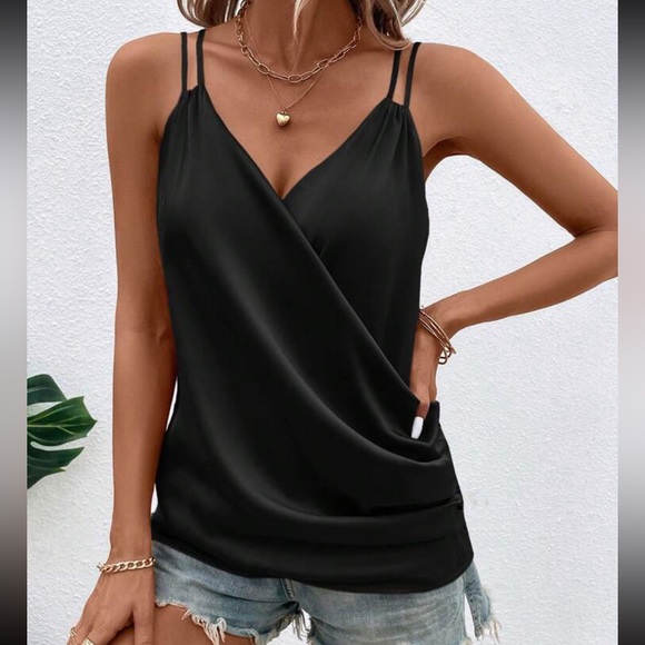 Luxe Satin Cami Top Blouse Shirt Black - Picture 1 of 16